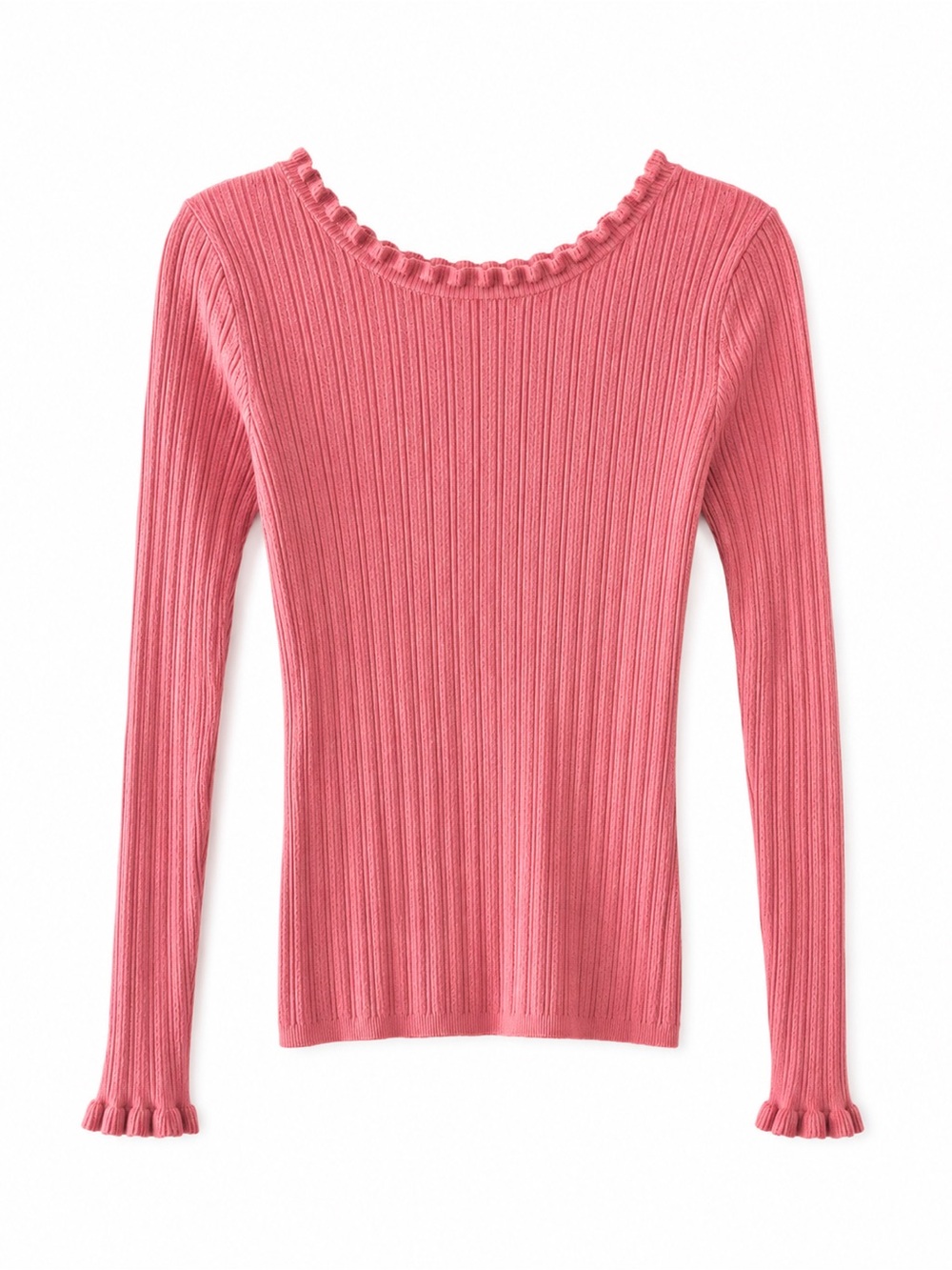 Season France Lightweight Ribbed Knit V-Back Sweater Top - Rose Pink size S/M